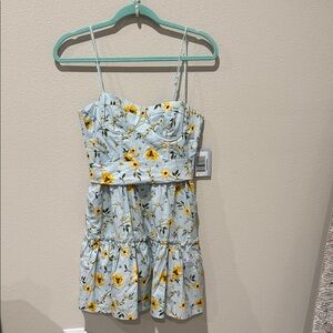 Aqua Blue Dress with Yellow Floral Pattern